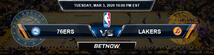 Philadelphia 76ers vs Los Angeles Lakers 3-03-2020 NBA Spread and Picks
