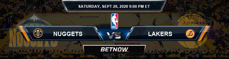 Denver Nuggets vs Los Angeles Lakers 9-26-2020 Odds Picks and Prediction