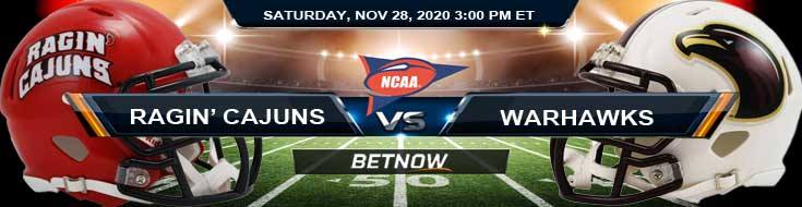 Louisiana-Lafayette Ragin' Cajuns vs UL Monroe Warhawks 11-28-2020 NCAAF Previews, Odds & Spread