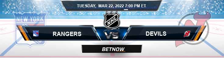 New York Rangers vs New Jersey Devils 03-22-2022 BetNow's Predictions Preview and Best Spread