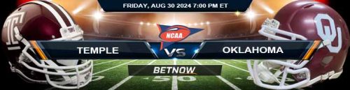 Temple Owl vs. Oklahoma Sooners 8/30/24 NCAAF Week 1 Betting Prediction