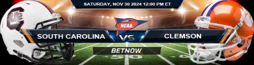 South Carolina Gamecocks vs. Clemson Tigers 11/30/24 NCAAF Week 14 Forecast and Betting Odds